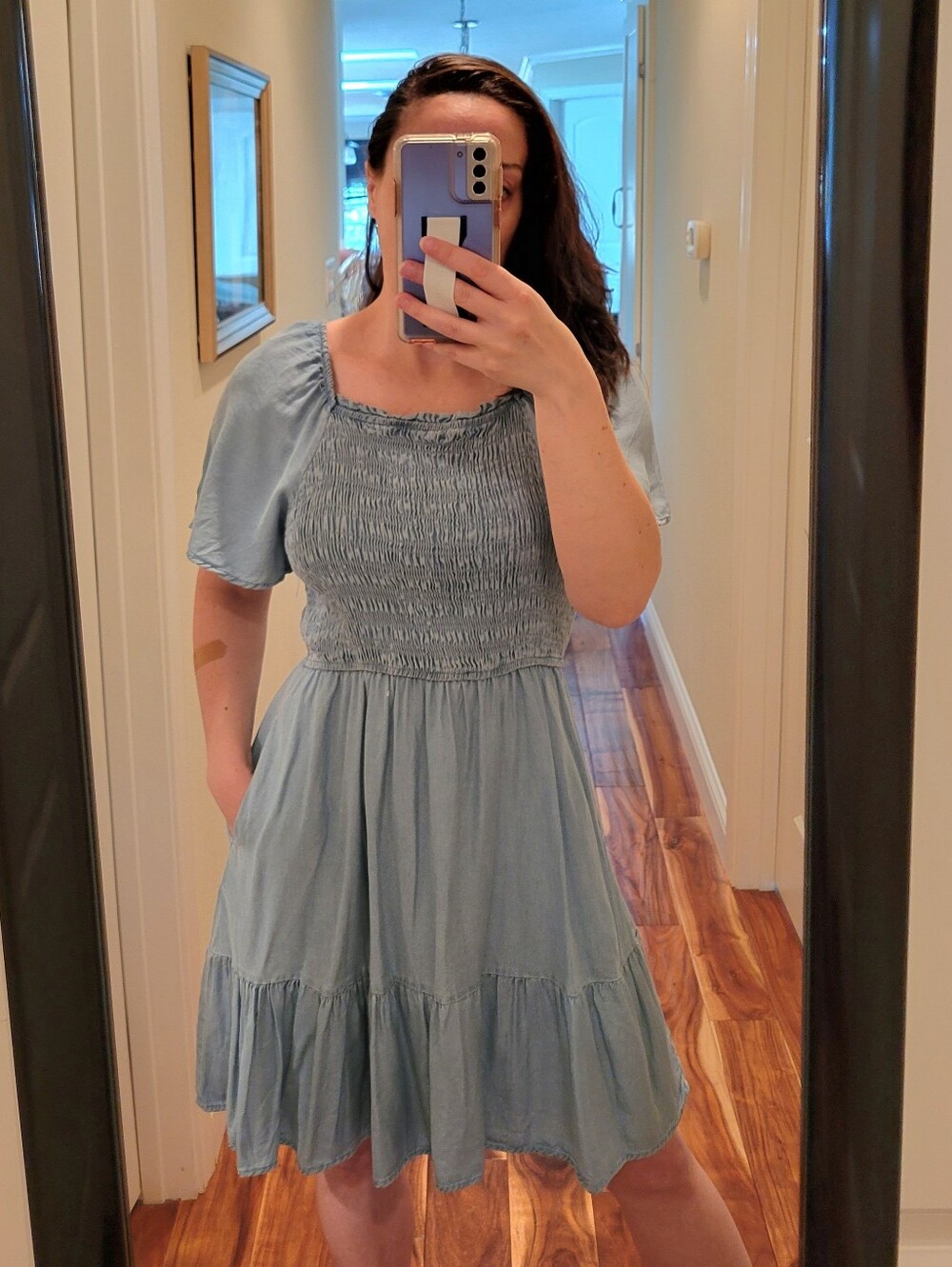 Hayden Los Angeles Tencel Smocked Tiered Babydoll Dress Blue